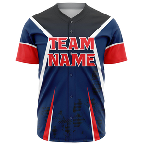 Men Custom Navy Red Button Up Baseball Jersey Breathable Softball Team Uniform Athletic Sports Shirt for Training <b>Games</b> - Product Image 2