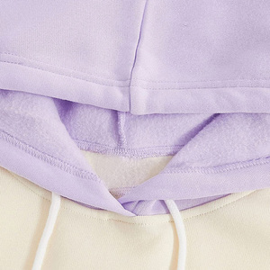 Sweat-shirt à capuche color block pour femme, manches longues, décontracté, tricoté, violet crème, pour l'automne - Product Image 3