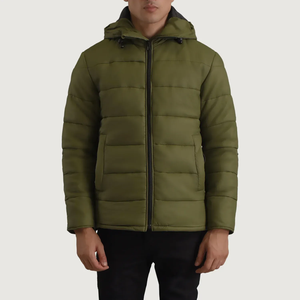 Veste matelassée à capuche bleu marine pour homme, fermeture éclair solide, épaisse, décontractée, pour l'hiver - Product Image 4