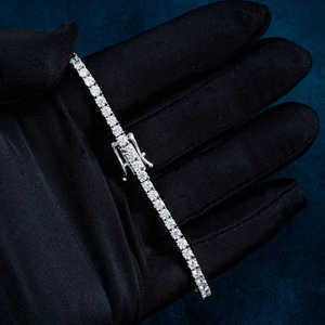 Pulsera de Plata de Ley de Lujo con Moissanita, Estilo Hip Hop, Corte Brillante Redondo, Cierre Ajustable, Unisex, para Fiestas - Product Image 3