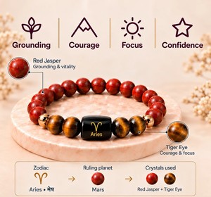 Pulsera del Zodiaco de Aries al por Mayor, Pulsera de Cuentas de Jaspe Rojo Natural y Ojo de Tigre, Joyería de Cristal de Astrología Personalizada para Hombres y Mujeres - Product Image 3