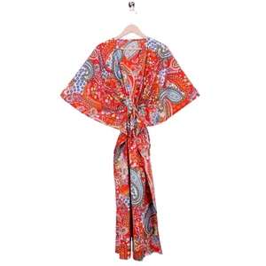 Alta calidad Indio hecho a mano algodón Maxi Kaftan azul marino Palma estampado lujo Floral patrón largo ropa de dormir dama de honor fiesta cubierta - Product Image 1