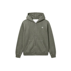 Sweat-shirts à capuche zippés en molleton de coton lavé olive pour hommes, coupe ajustée, style streetwear, logo personnalisé, vente en gros OEM - Product Image 4