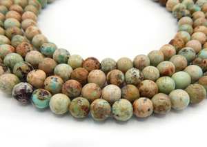 Perles de pierre précieuse turquoise naturelle de Mongolie, lisses, rondes, brin complet, non traitées, pour la fabrication de bijoux - Product Image 3