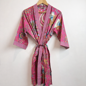 Bata de Baño Larga para Mujer Kimino, Diseño Clásico con Estampado Floral, Algodón Puro, Diseño de India y Pakistán - Product Image 2