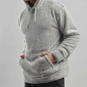 Custom Logo Embroidered Heavy Fleece Plush Men <b>Sherpa</b> <b>Hoodie</b> Streetwear Plain Dyed Winter Warm Oversized Fluffy Pullover Hoodies - Product Image 2