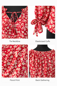 Blusa de Manga Larga con Cuello en V y Estampado Floral para Mujer, Diseño Nuevo, con Puños Elásticos y Lazo Delantero, Estilo Boho Casual de Verano - Product Image 5