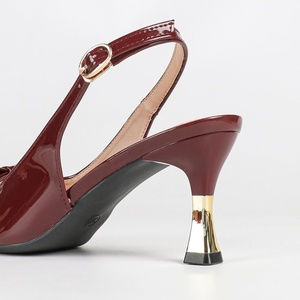 Comfortable Summer Plus Size Mid Heel Slingback Pumps <b>Burgundy</b> Patent Leather Bow Pointed Toe <b>Shoes</b> for <b>Women</b> - Product Image 6