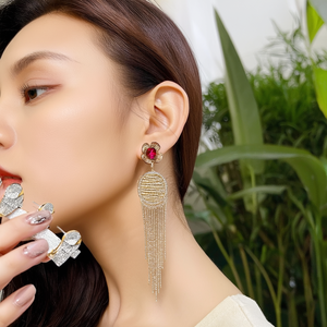 Fashion Drop Earrings Set with Designer Stud & Long Earrings Combo Gold Plated Zinc Alloy Zircon Stones - Product Image 3