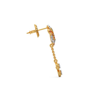 Golden <b>Red</b> Floral Chain Charm diamond <b>Earrings</b> - Product Image 3