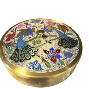 Round Gold Metal Spice <b>Box</b> with Engraved <b>Floral</b> Pattern Dust Resistant <b>Storage</b> Container with Lid Knob - Product Image 3