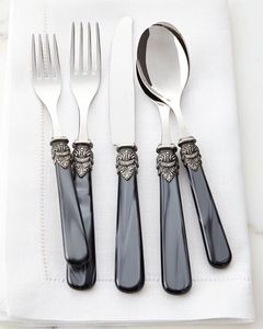 Ensemble de couverts vintage avec poignées en résine, acier inoxydable poli miroir, passe au lave-vaisselle, pour mariage et fêtes - Product Image 6