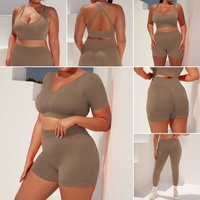 Ensemble de sport 3 pièces pour femme à séchage rapide, respirant et uni : Legging, veste de compression à manches longues et brassière de sport pour le yoga et la gym