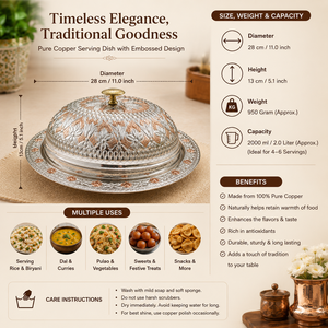 Plateau de service artisanal en cuivre et argent martelé avec couvercle en dôme, couvercle décoratif pour aliments, plateau de luxe pour buffet, service de restauration hôtelière - Product Image 5