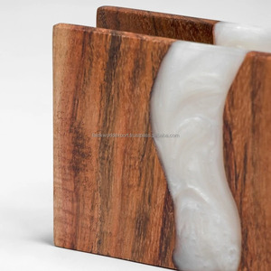 Servilletero de Madera Natural con Resina Epoxi Azul para Comedor, Cocina, Caja de Pañuelos de Resina y Madera de Falak World Export - Product Image 2