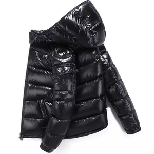 Men's <b>Red</b> Hooded Puffer Jacket Winter Casual Zipper Front Thick Polyester Wadding Windproof Coated PU <b>Material</b> - Product Image 2