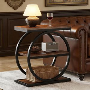 Industrial 3-Tier Console <b>Table</b> Round Metal Frame <b>Sofa</b> <b>Side</b> <b>Table</b> - Product Image 1