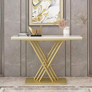 <b>Gold</b> Metal Frame Faux Marble Luxury X Shaped <b>Console</b> <b>Table</b> Modern Entryway <b>Table</b> Hallway Corridor Sofa Side Decorative - Product Image 2
