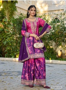 Salwar Kameez Chinon de Talla Única con Estampado Digital y Material de Organza con Trabajo Manual para Mujer, Ropa de Fiesta - Product Image 5