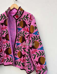 Women's Hand <b>Stitched</b> Suzani Quilted Jacket Ethnic Embroidered Winter <b>Coat</b> Full Sleeves Handmade Boutique Fashion Outerwear - Product Image 5