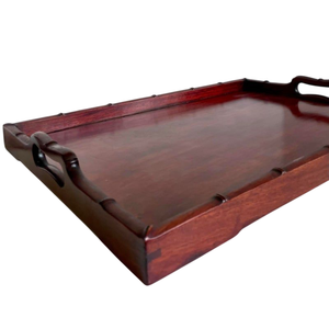 Bandeja Redonda de Madera Hecha a Mano de Primera Calidad con Asas de Metal Pulido, Multiusos, Decoración para Mesa de Centro y Otomanas de Madera Oscura - Product Image 5