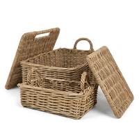 Cestas Rectangulares de Mimbre Natural para Almacenamiento de Alimentos, Modernas, Minimalistas, Ecológicas, con Tapas, para Picnic, Venta al Por Mayor