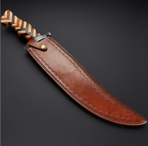 Handcrafted 216 Layer Damascus Steel Outdoor Utility <b>Tool</b> with Premium Wooden Handle Genuine <b>Leather</b> Storage Sheath OEM/ODM EDC - Product Image 4