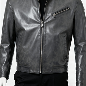 Custom Genuine Stand Collar <b>Men</b>’s Leather <b>Jacket</b> Autumn Short Casual Simple Real Cow Leather Coat <b>Men</b> Spring Leather <b>Jacket</b> - Product Image 4