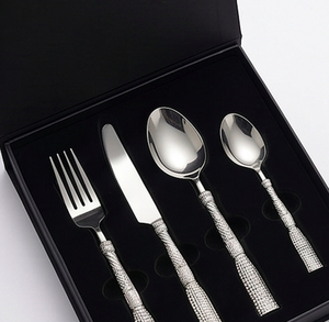 Juego de cubiertos metálicos clásicos con diseño de mango retorcido, acabado de alto brillo, apto para lavavajillas, para uso en mesas de boda. - Product Image 6