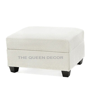 Taburete Otomano Metálico, Otros Artículos de Decoración para el Hogar, Taburete con Acabado en Blanco Sólido y Madera Natural para el Hogar, Hoteles y Restaurantes - Product Image 4