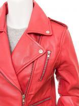 Red Genuine Leather <b>Biker</b> <b>Jacket</b> Women's Zipper Motor <b>Jacket</b> Windproof Breathable Winter Outerwear - Product Image 3
