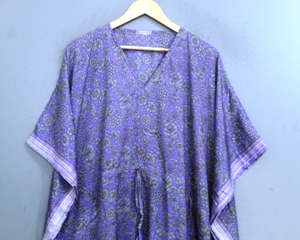 <b>Purple</b> Chiffon Floral Print Kaftan Abaya <b>Dress</b> <b>Plus</b> <b>Size</b> Women Long Sleeve V Neck Loose Fit Natural Waistline Front Summer Wear - Product Image 2