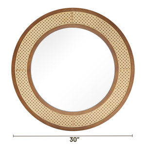Miroir mural de ferme rond de style Boho avec cadre en rotin tissé - Product Image 2