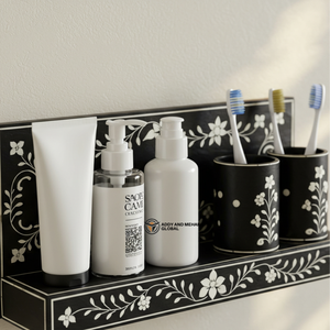 ชั้นวางติดผนังห้องน้ำลายกระดูกสีดำ – ที่เก็บของลายดอกไม้ทำมือสำหรับตกแต่งโต๊ะเครื่องแป้งและห้องน้ำ - Product Image 5