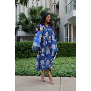 Vestido Casual Blue Palm Sunday con Cremallera y Bolso Tote - Product Image 1