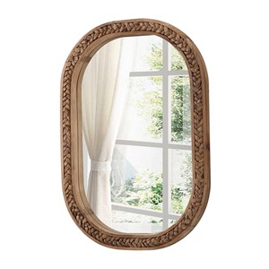 Wholesale Acacia Wood Wall <b>Mirror</b> with Carved Bird Design - Product Image 1
