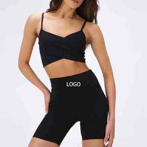 Ensemble de yoga : débardeur et short évasé, motif uni, contrôle du ventre, extensible, pour la gym et le fitness, avec pantalon de yoga à taille repliable - Product Image 5