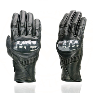 Samroz Sports Men's Black Leather Protective Knuckle Racer Motorcycle <b>Gloves</b> W/Elasticized Reflective Fingers - Product Image 1
