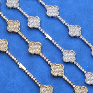 Pulsera de tenis con diseño de flor de trébol, estilo 'Iced Out', de lujo y llamativa para hombre, joyería hip hop, chapada en rodio plateado, con perla de agua dulce - Product Image 6