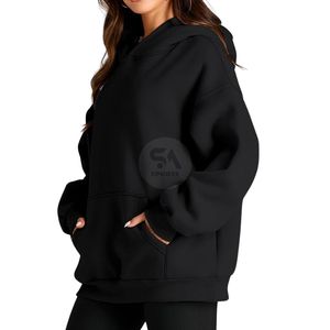 เสื้อฮู้ดดี้โอเวอร์ไซส์สีดำสำหรับผู้หญิง ผ้าฝ้าย 100% เนื้อหนานุ่ม ระบายอากาศ กันลม เหมาะสำหรับใส่ลำลองในฤดูหนาว ขายส่ง - Product Image 4