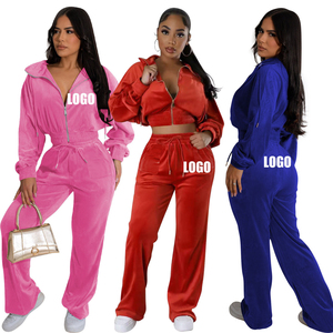 Custom Women's <b>Velvet</b> <b>Tracksuit</b> Set Private Label Two-Piece Hoodie Jogger Long Casual Fashion Vintage Logo Cheap Price OEM - Product Image 6