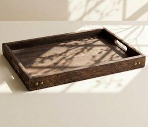 Plateau en bois d'olivier massif de qualité supérieure, fait main, carré, plateau de service pour aliments, plateau décoratif pour café et thé, plateau de service avec poignée - Product Image 4