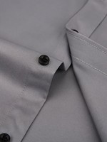 Chemise habillée grise extensible pour homme, manches longues, col rabattu, couleur unie, anti-plis, boutonnée