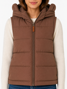 Gilet matelassé marron premium pour femme, sans manches, à capuche, chaud pour l'hiver, léger et isolé, avec fermeture éclair sur le devant - Product Image 4