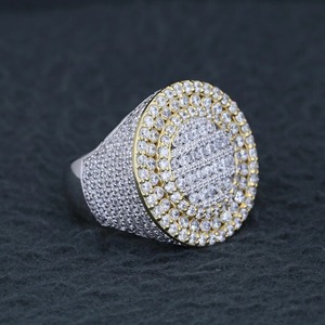 Round Pave Diamond <b>Ring</b> <b>for</b> <b>Men</b> Iced Out Two Tone Pinky <b>Ring</b> Hip Hop <b>Ring</b> Jewelry Large <b>Silver</b> Gold Statement Band Gift - Product Image 2