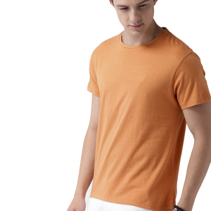 เสื้อยืดคอกลมแขนสั้นสีส้มสำหรับผู้ชาย ทรงปกติ สีพื้น ผ้าโพลีเอสเตอร์/คอตตอนเจอร์ซีย์ ระบายอากาศได้ดี สไตล์ฮิปฮอป ลำลอง - Product Image 2