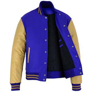 Chaqueta Varsity Azul Claro para Hombre, Mangas Blancas de PU, Estilo Casual, Cuello Camisero, Cierre de Cremallera, Corte Regular, para Primavera - Product Image 3
