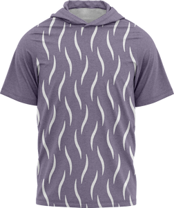 เสื้อยืดมีฮู้ดลายทางสำหรับผู้ชาย ทรงปกติ ผ้าถักลำลอง ลายขาวดำ แขนสั้น - Product Image 2