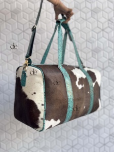 Real Cowhide Leather Luggage <b>Bags</b> Multi Uses Handmade <b>Bag</b> Unisex Travel <b>Bag</b> Big Size Turquoise Color Hair on Hide Handbag - Product Image 2