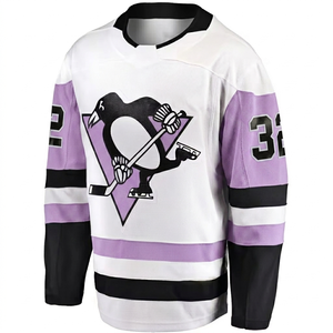 Jersey de hockey sobre hielo personalizado por el fabricante, manga larga, blanco, morado, negro, transpirable, de secado rápido, con número de equipo y logotipo personalizados, ropa deportiva. - Product Image 1